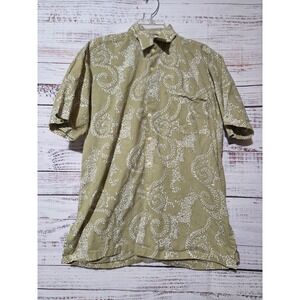 Grace Genuine Batik Shirt Mens Medium Green Hand Waxed Short Sleeve Button Down